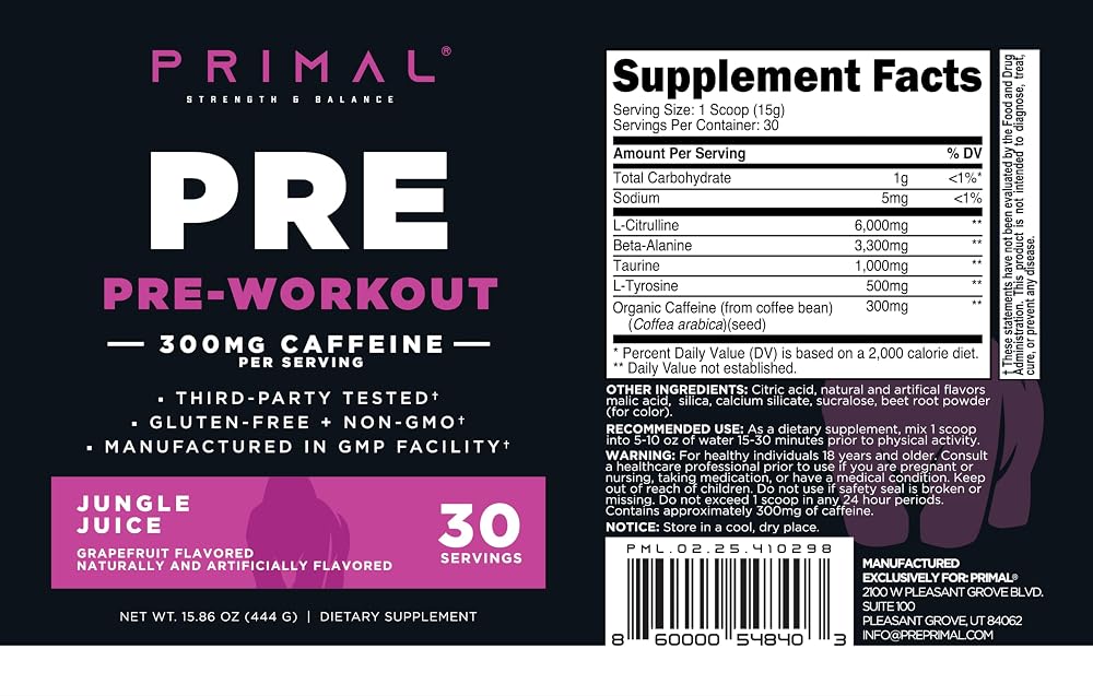 Primal Pre-Workout Powder Grapefruit Energy Boost - 30 Servings - image 5
