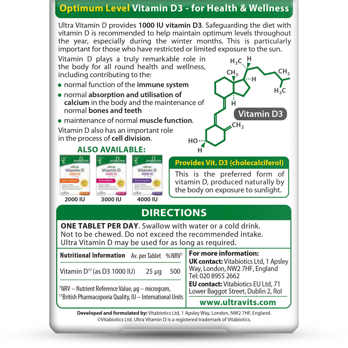 Vitabiotics Ultra Vitamin D3 1000 IU - 96 Tablets - image 3