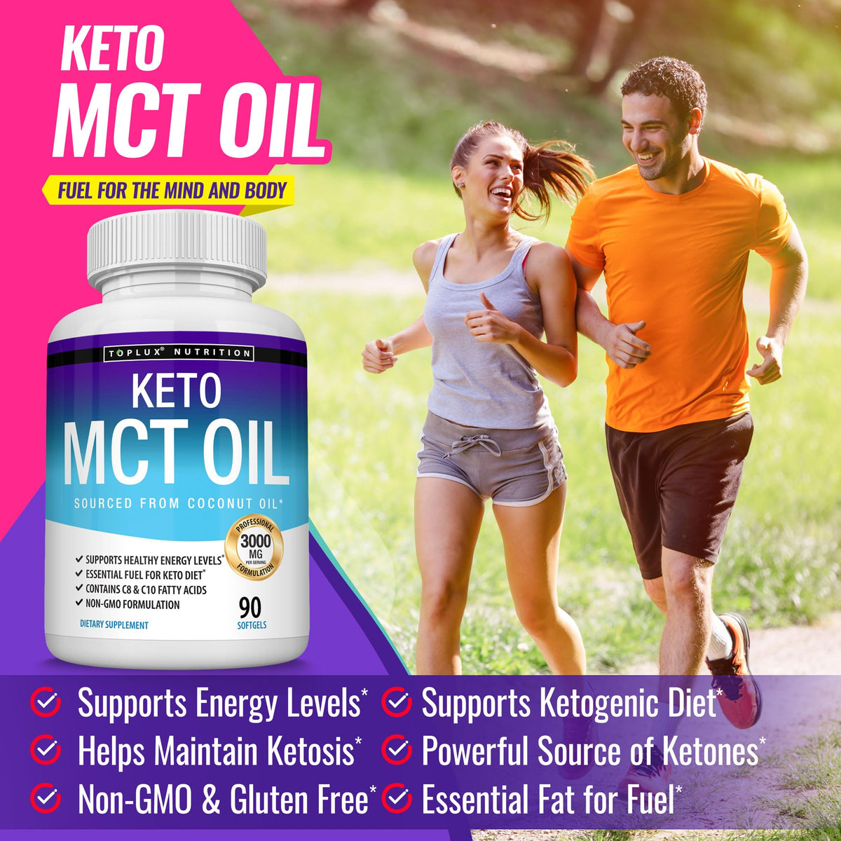 Toplux Keto MCT Oil Capsules - 3000mg Natural Pure Coconut Oil