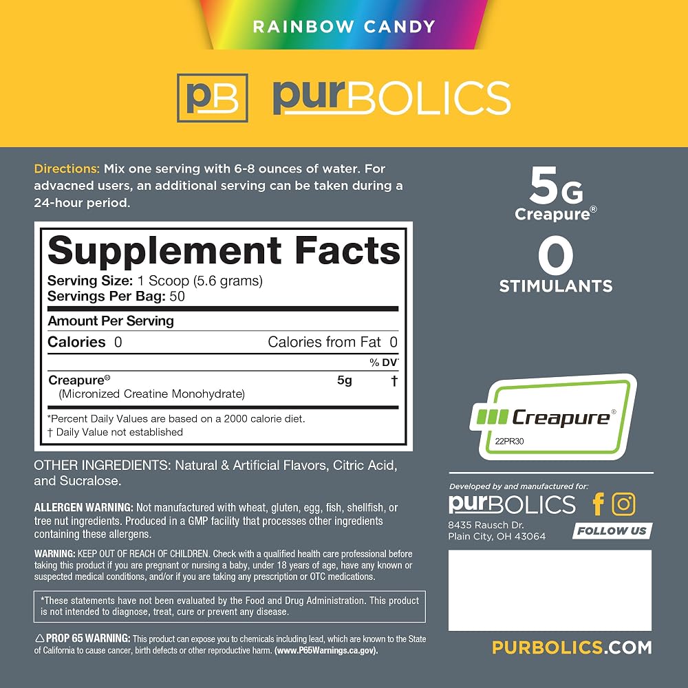 Purbolics Creapure Creatine Monohydrate 5g - 50 Servings - image 2