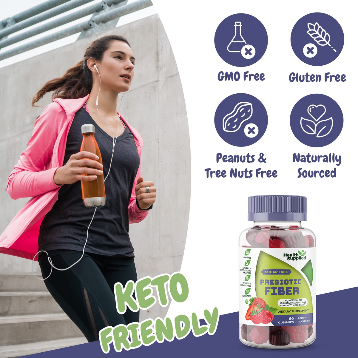 Health Supplied Mixed Berry Flavored Prebiotic Fiber Gummies