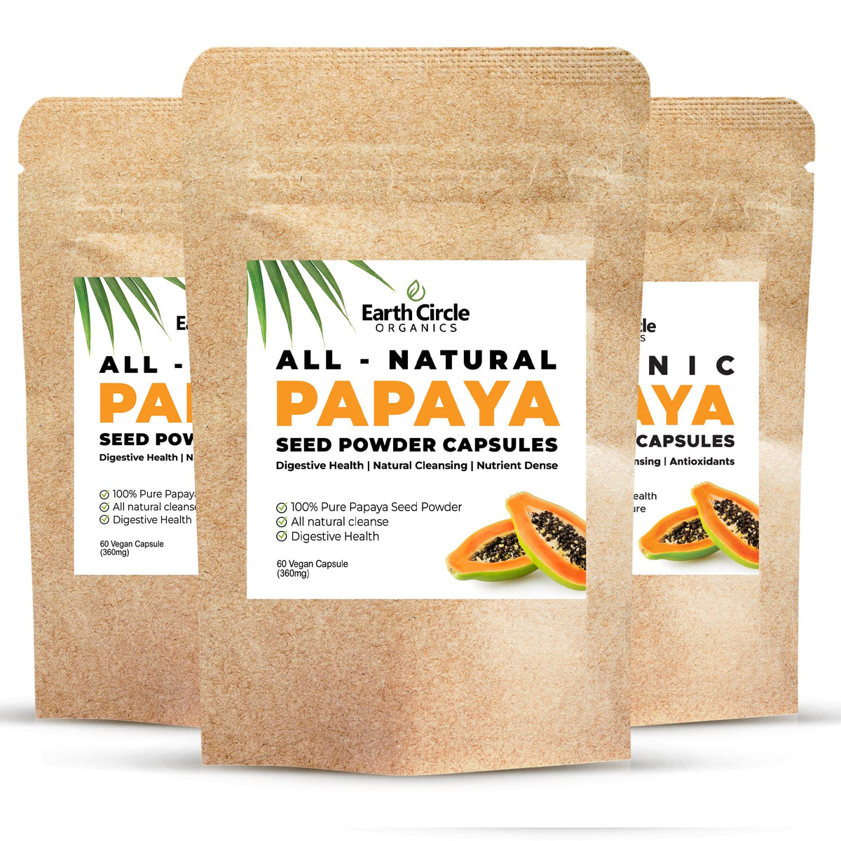 Earth Circle Organics Papaya Seed Powder Capsules for Digestion - 180 Count