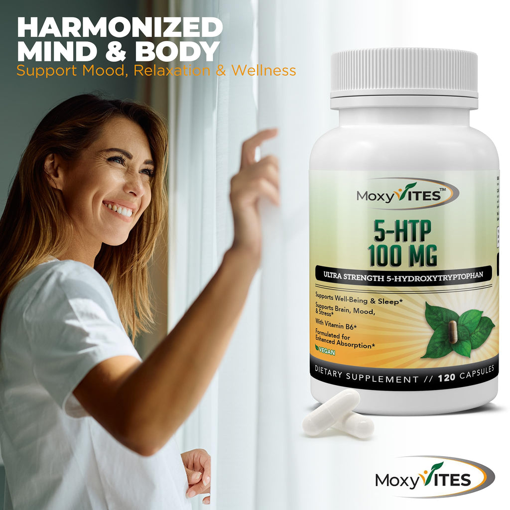 MoxyVites 5HTP 100mg Supplement with B6 - 120 Vegan Capsules - image 7