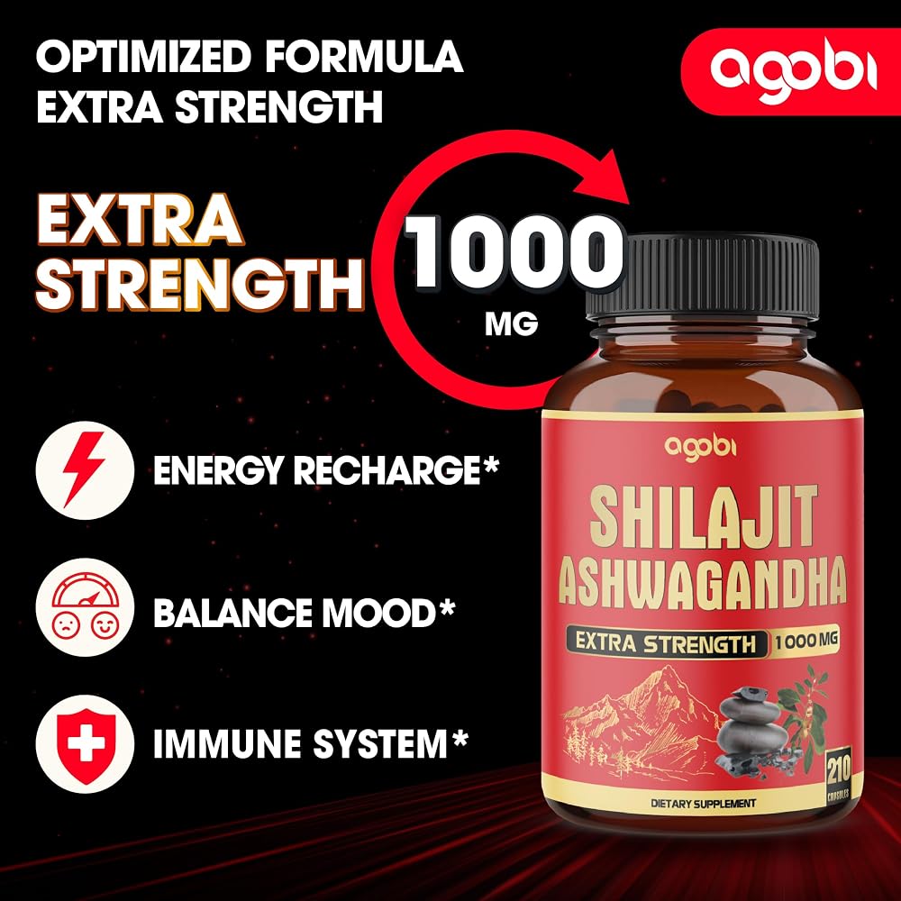 agobi Shilajit & Ashwagandha Supplement 600mg - 210 Capsules - image 3