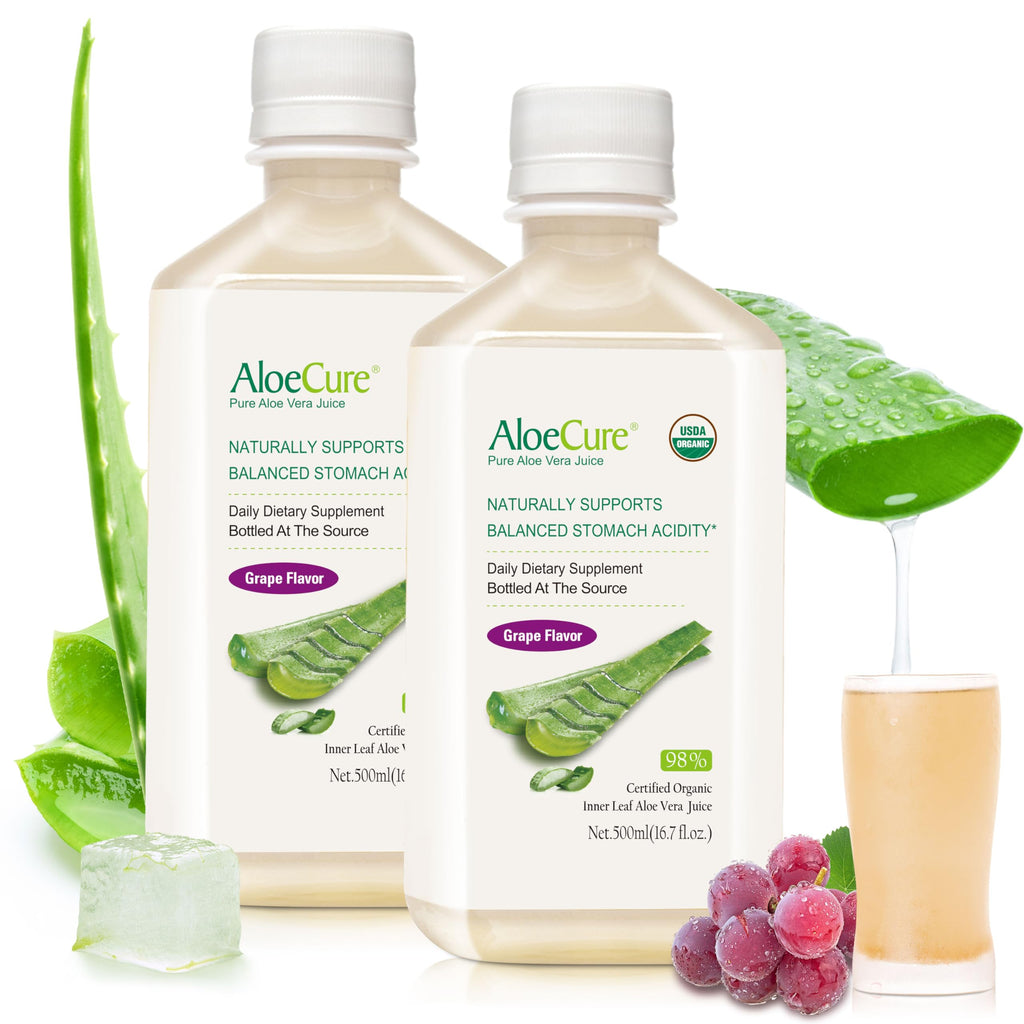 AloeCure Pure USDA Organic Aloe Vera Juice Supplement in Grape Flavor