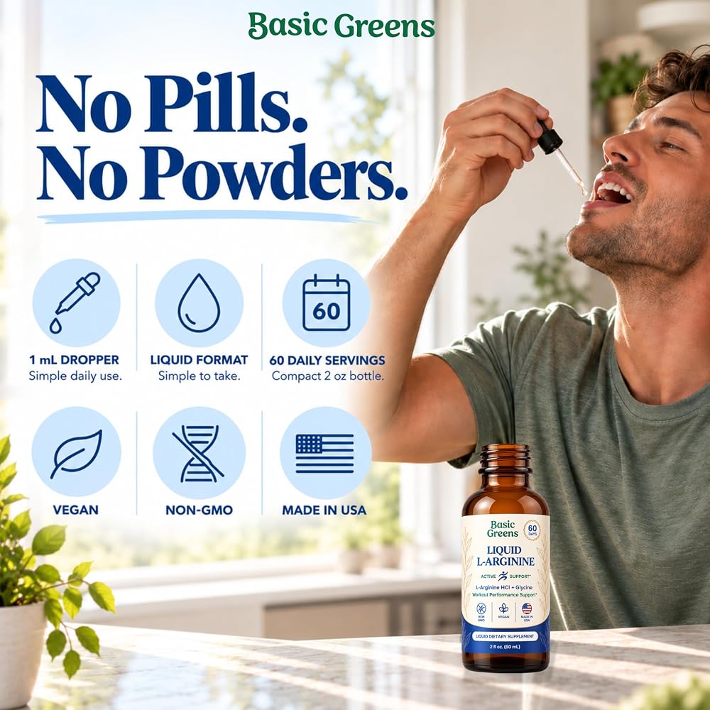 BASIC GREENS L Arginine 3000mg Nitric Oxide Supplement Vegan Capsules