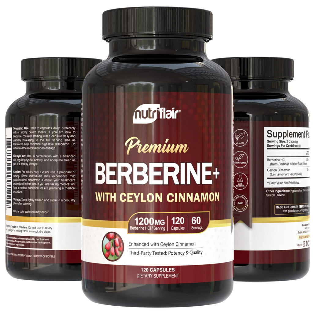 NutriFlair Berberine HCl 1200mg with Ceylon Cinnamon - 120 Capsules - image 5