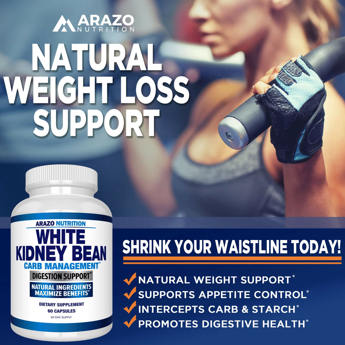 Arazo Nutrition White Kidney Bean Extract Carb Blocker - 60 Vegetarian Capsules - image 4