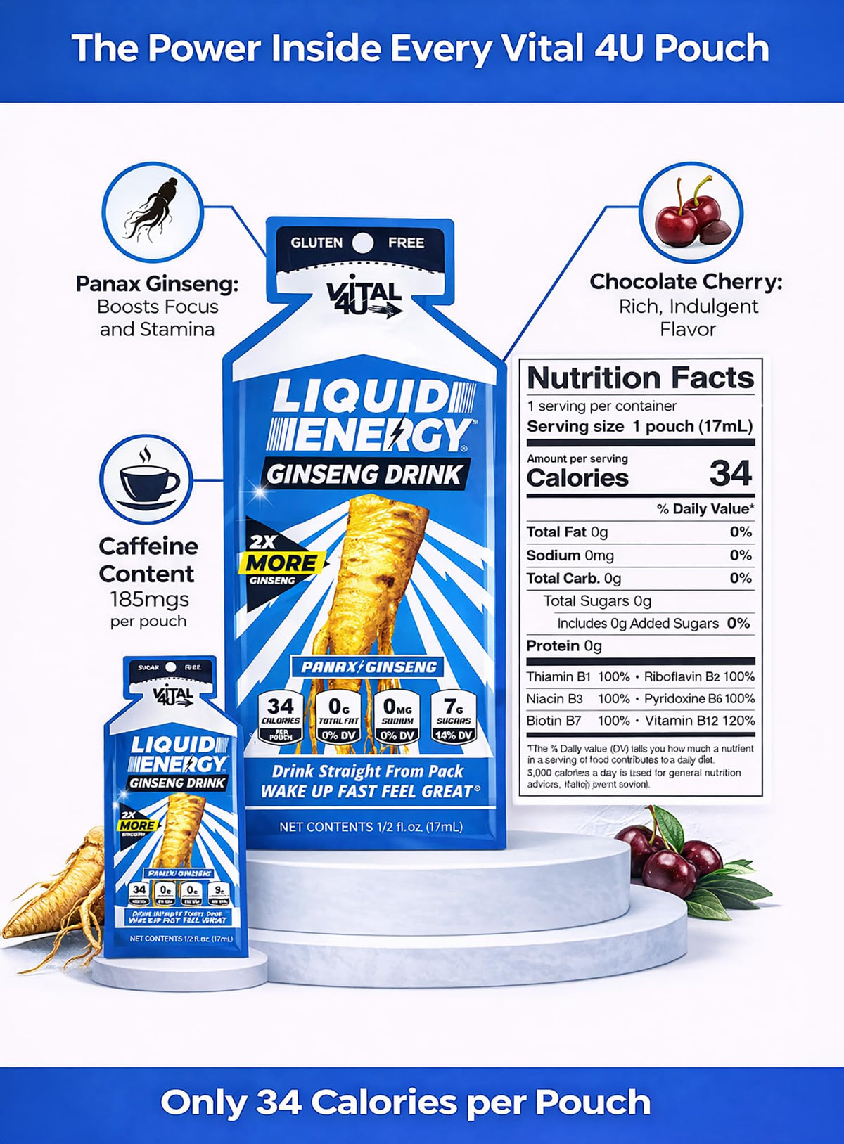 VITAL 4U Liquid Energy Ginseng Energy Shot 175mg Caffeine - 24 Count - image 4