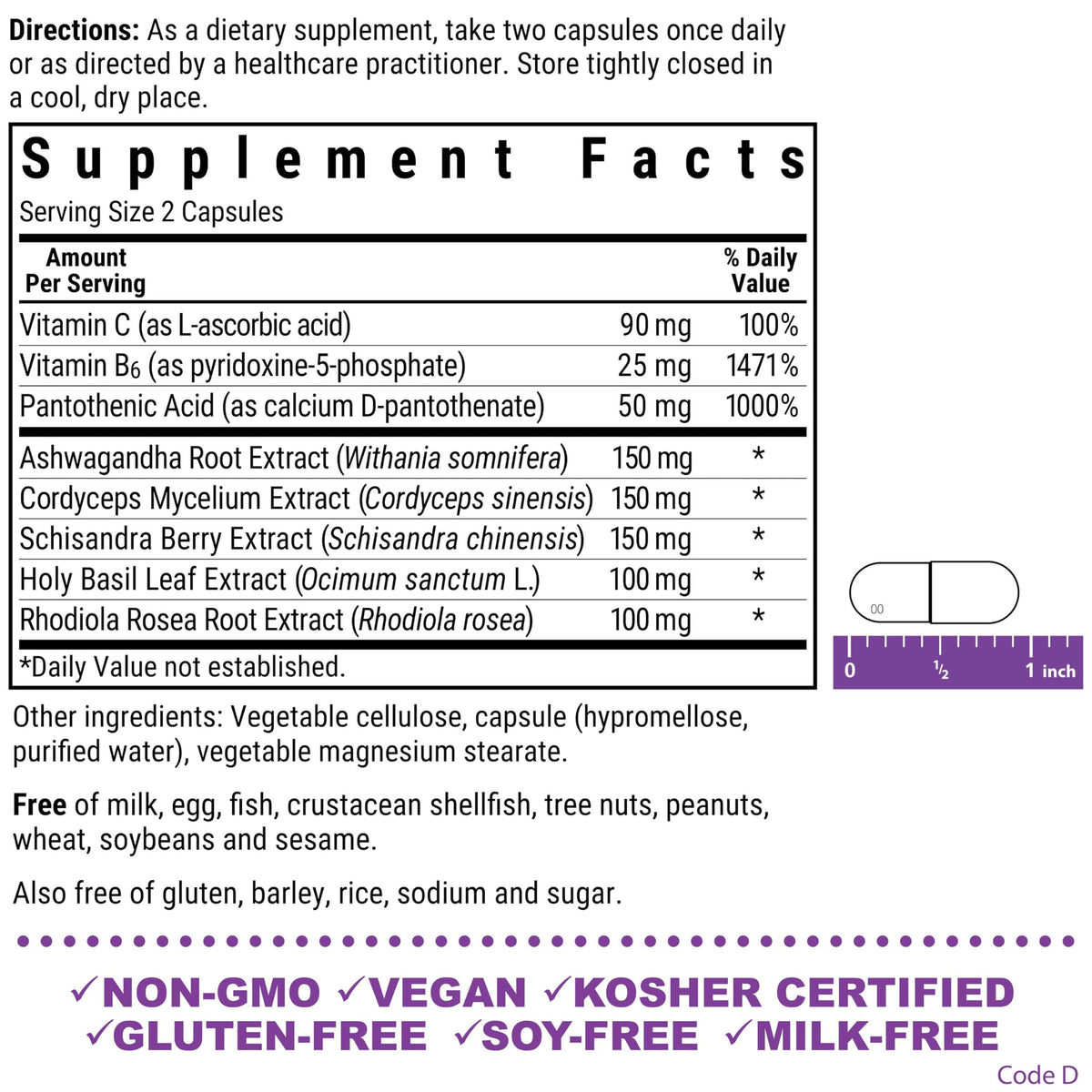 BlueBonnet Adrenal Support Energy & Mood - 120 Vegetable Capsules - image 2