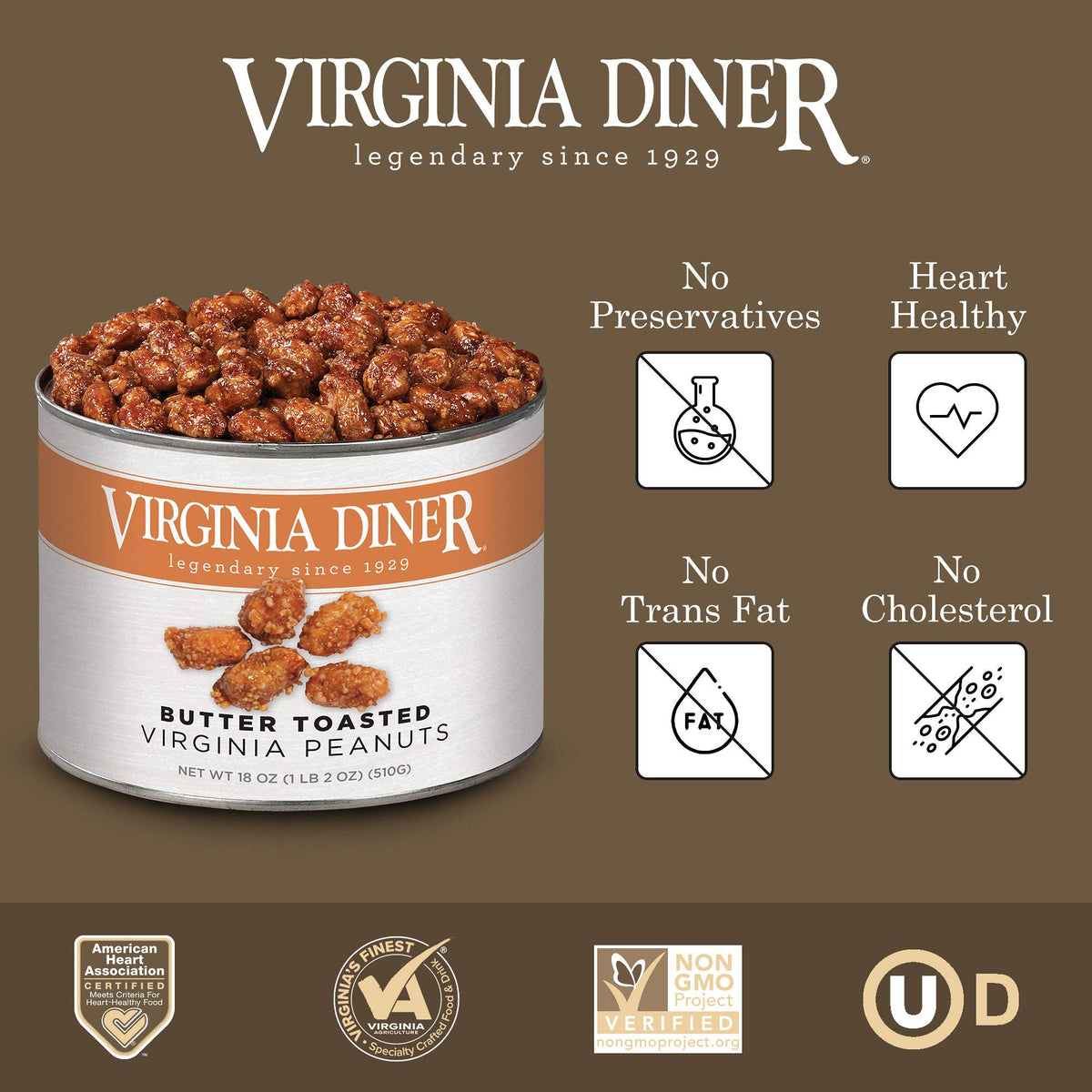 Virginia Diner Butter Toasted Virginia Peanuts Super XL - 18 oz Tin - image 3