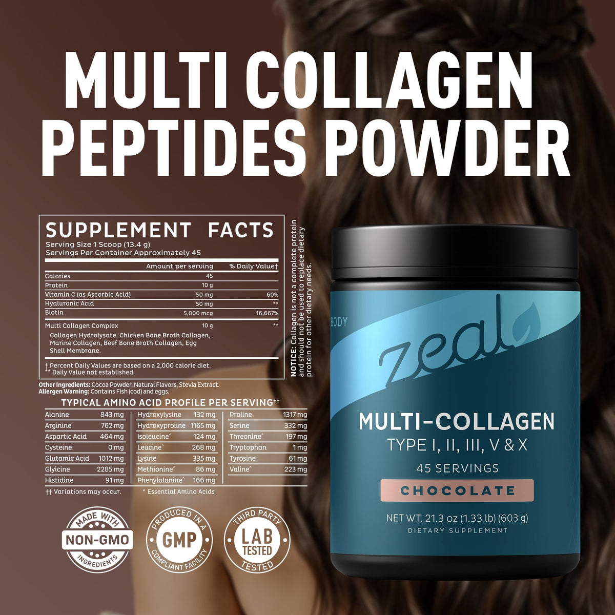 Zeal Naturals Premium Multi Collagen Peptides Protein Powder
