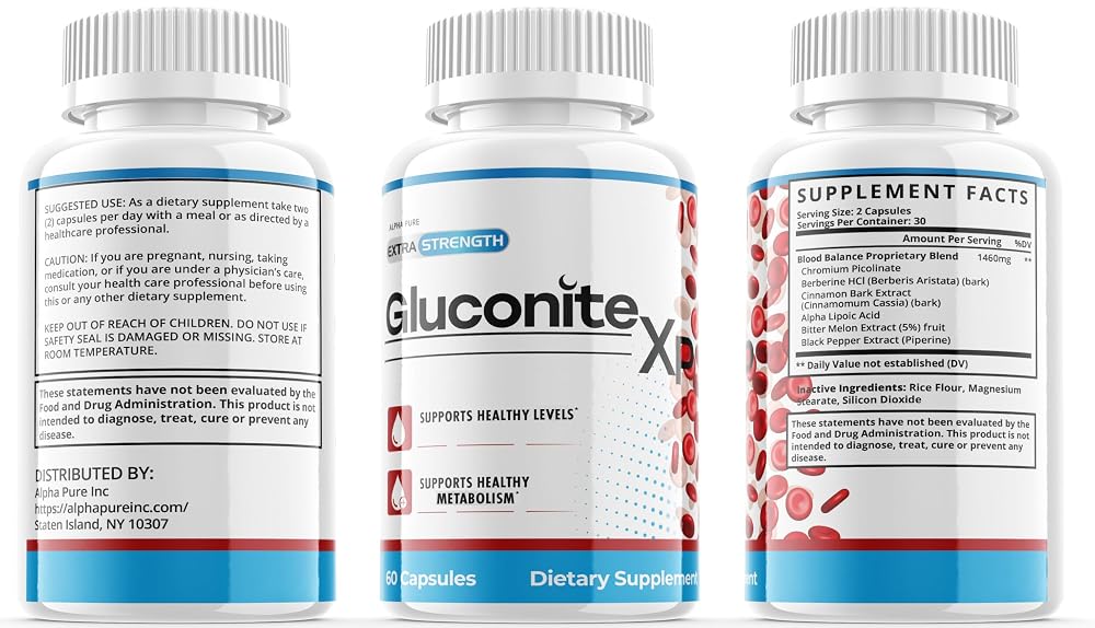 GLUCONITE Natural Extra Strength Blood Formula - 60 Capsules