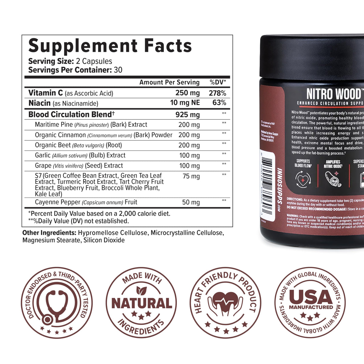 InnoSupps Nitro Wood - Nitric Oxide Booster for Men - Supports Blood