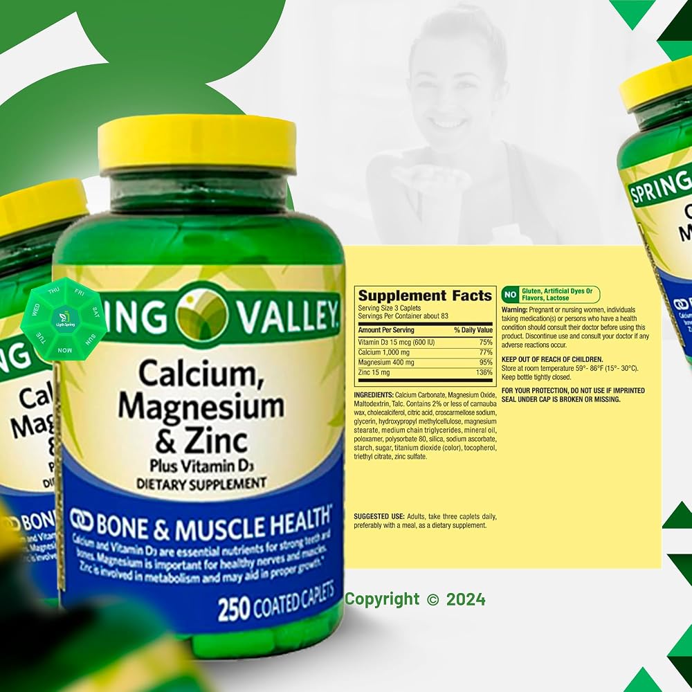 LightSpring Calcium Magnesium Zinc & Vitamin D3 - 250 Caplets - image 3