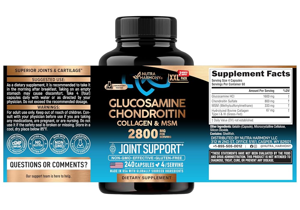 NUTRAHARMONY Glucosamine Chondroitin MSM Collagen - 240 Capsules - image 2