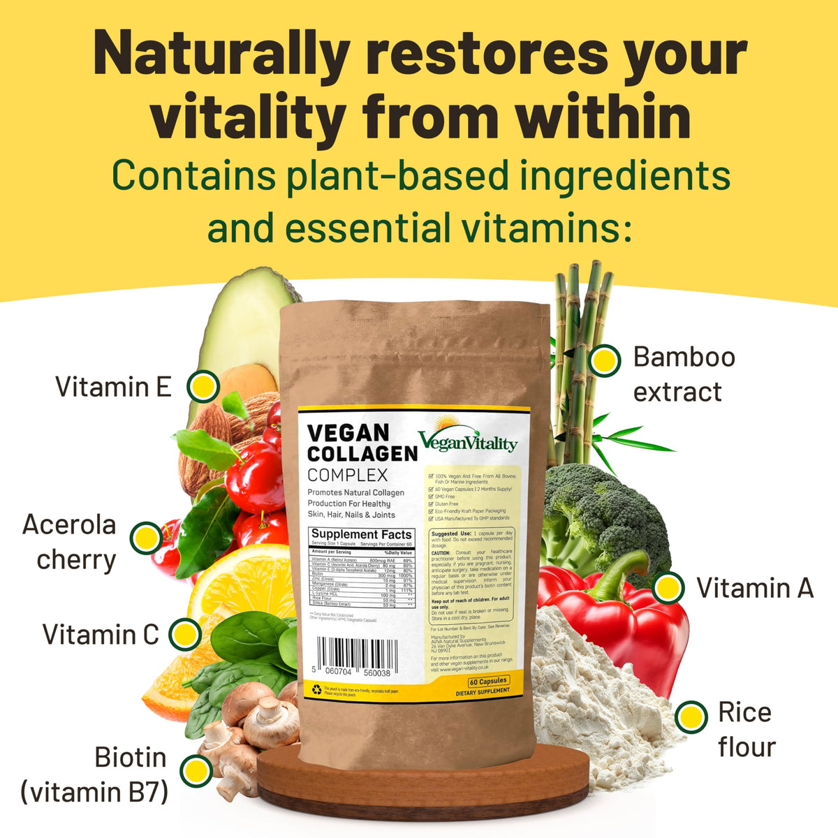 Vegan Vitality Vegan Collagen with Biotin - 60 Capsules - image 5