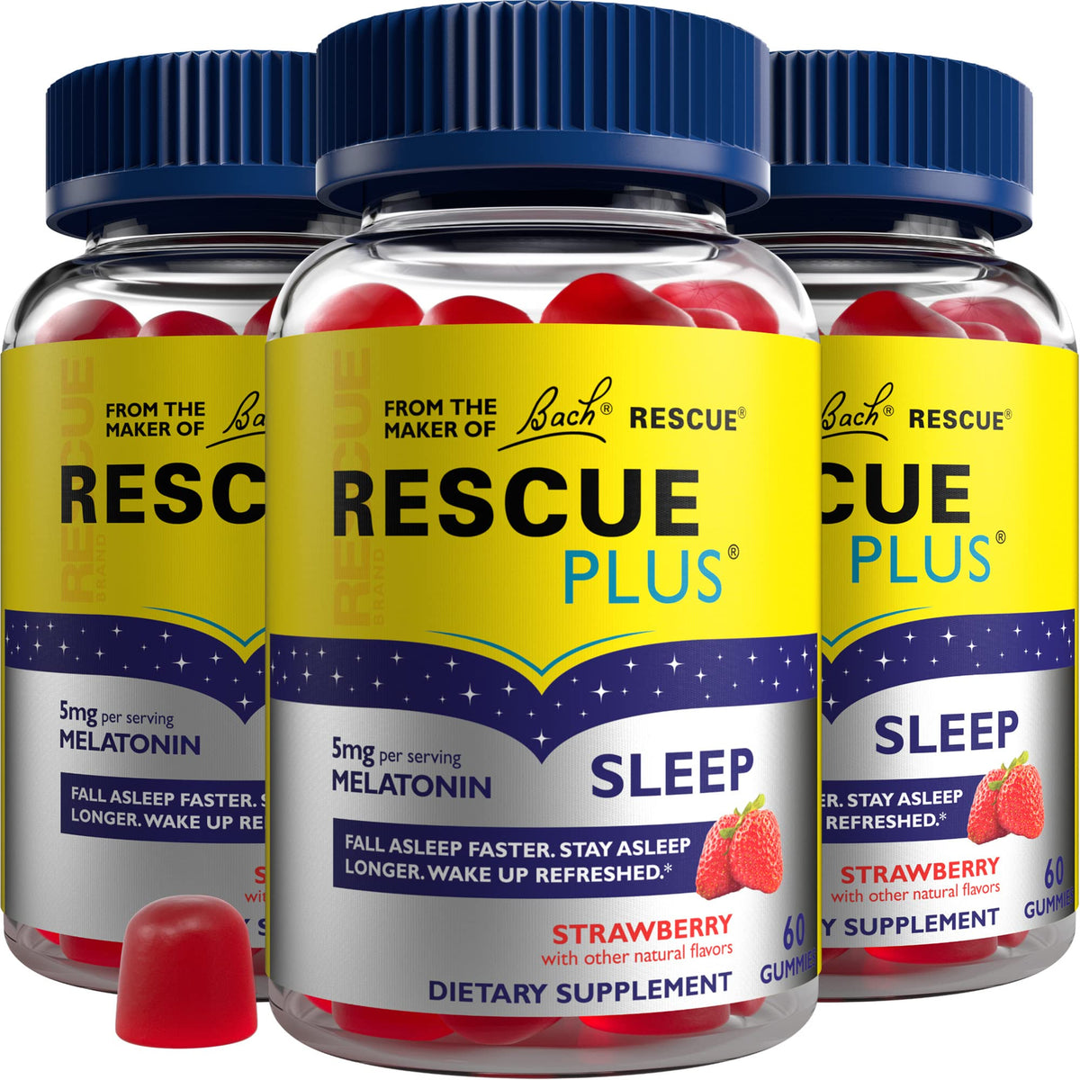 RESCUE PLUS Melatonin Sleep Gummies, Strawberry - 180 Gummies