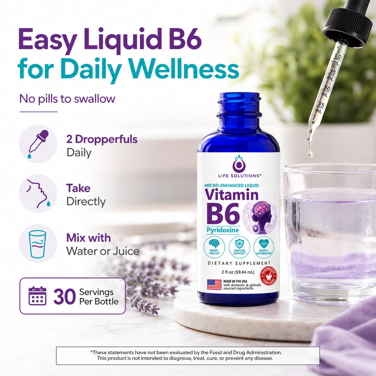 Life Solutions Vitamin B6 25mg Liquid Drops - 2 Fl Oz - image 3