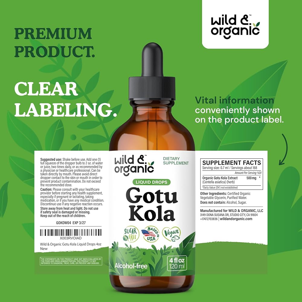 Wild & Organic Gotu Kola Drops - Organic Gotu Kola Herb Liquid