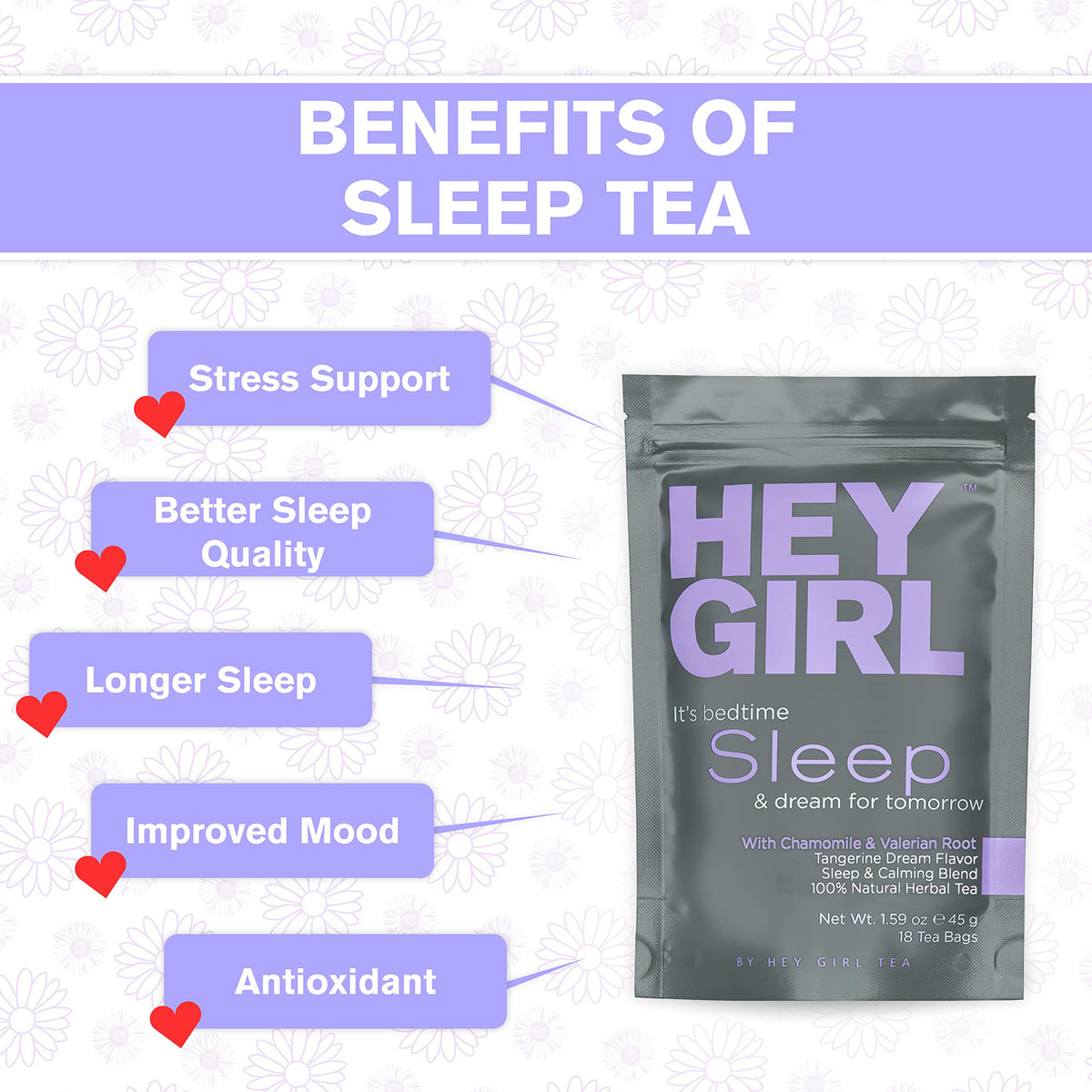 Hey Girl Tea Sleep Tea for Bedtime - Calming Sleepytime Herbal Tea