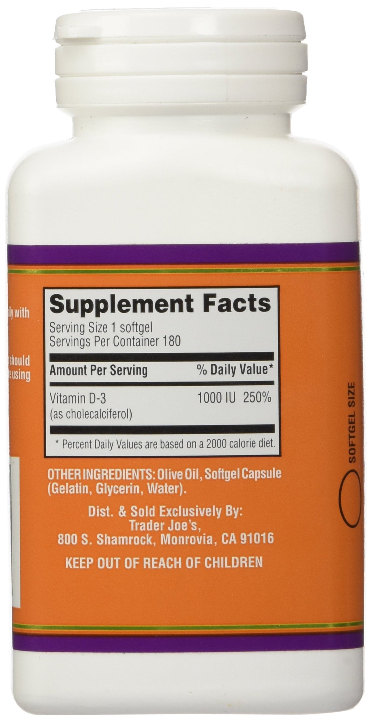 Trader Joe's Vitamin D3 1000 IU - 180 Softgels - image 2