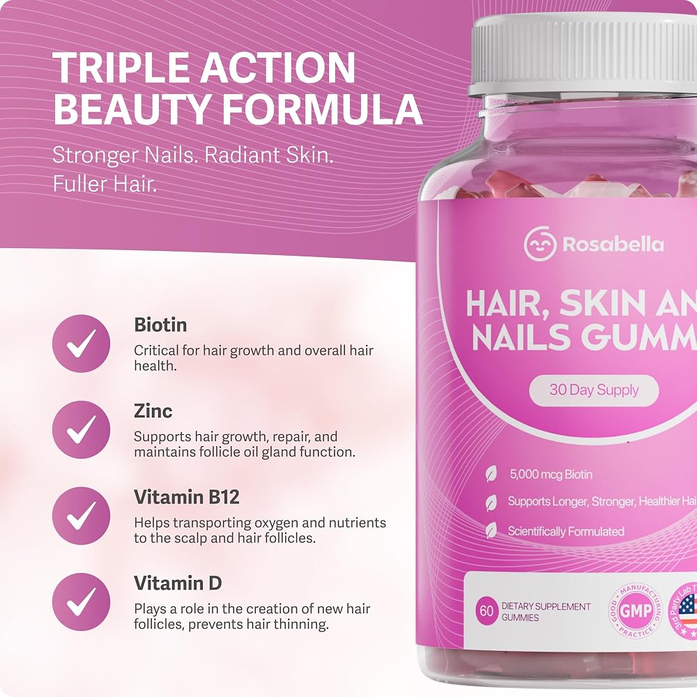 Rosabella® Hair Growth Vitamin Gummies [60 Gummies] Biotin for Faster