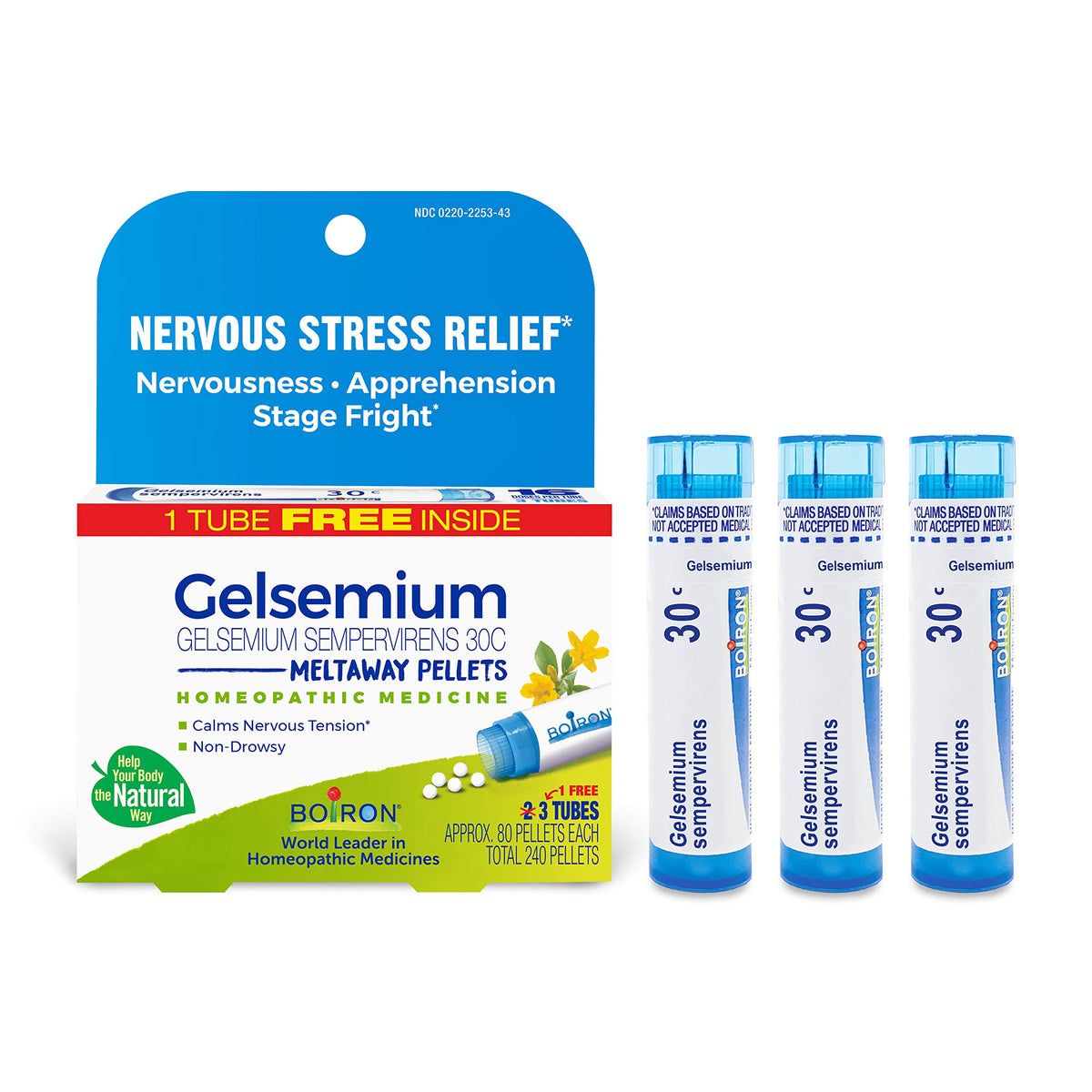 Boiron Gelsemium 30C Homeopathic Medicine for Stress Relief - 240 Pellets