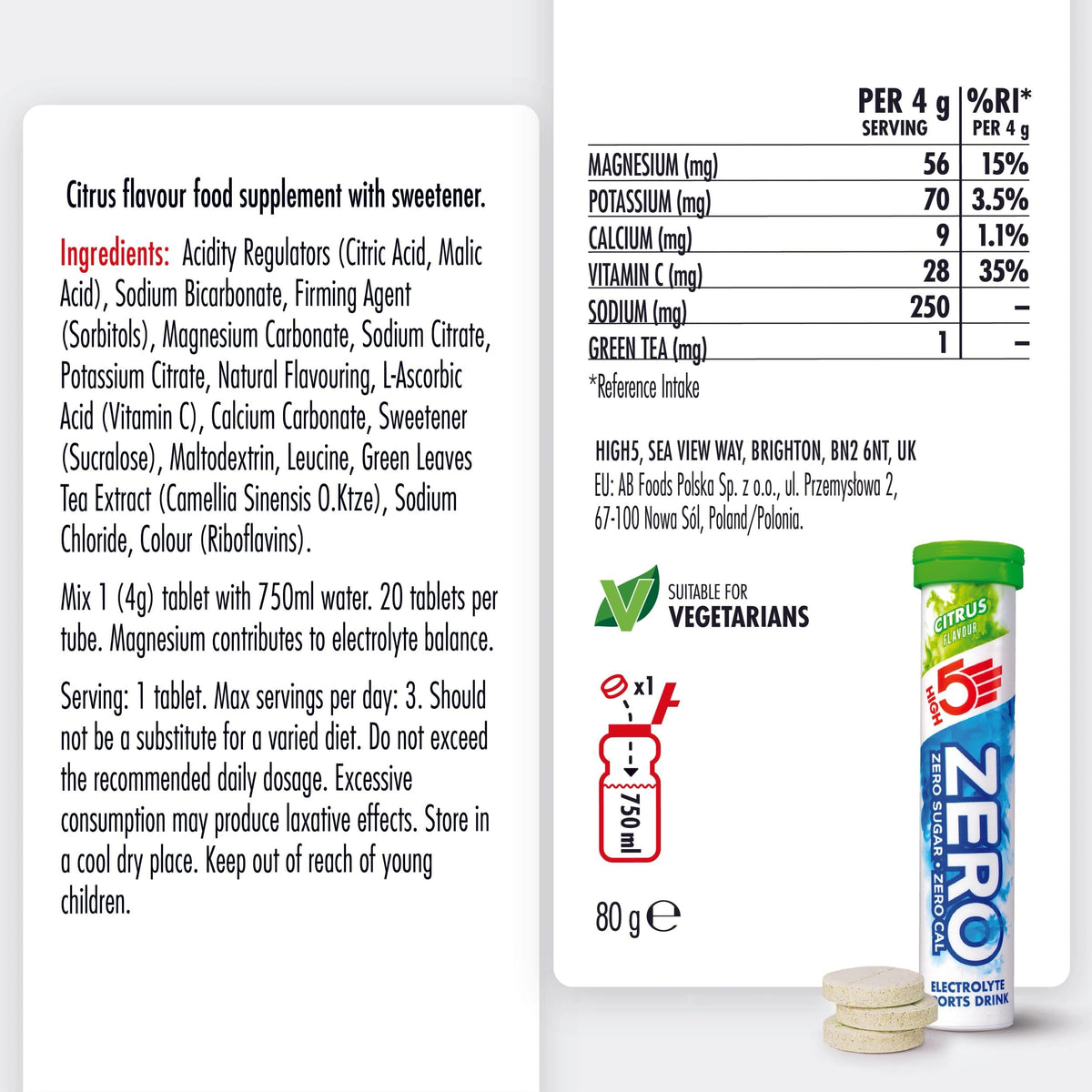 HIGH 5 HIGH5 Sports Nutrition Zero Citrus Electrolyte Tablets - 20 Count - image 6