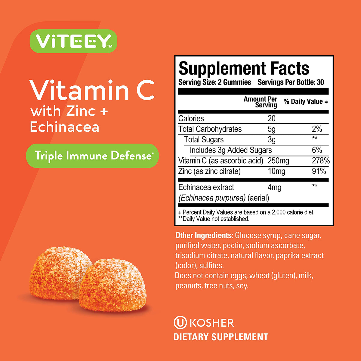 Viteey Vitamin C Gummies for Adults & Teens with Zinc & Echinacea