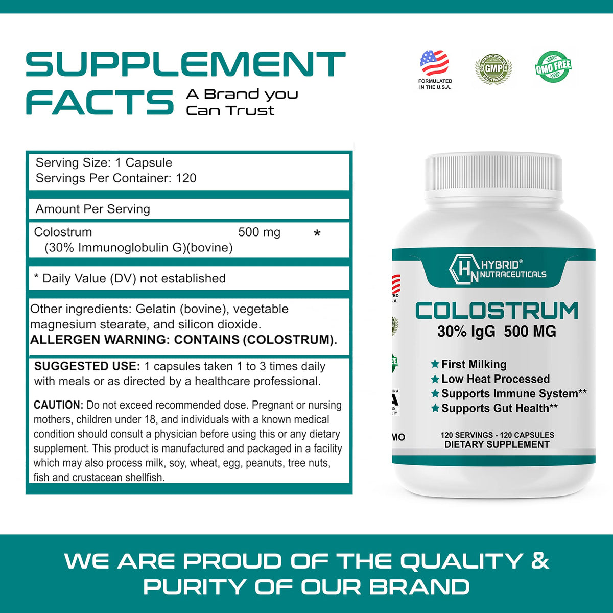 Hybrid Nutraceuticals Bovine Colostrum Immune Support - 120 Capsules - image 5