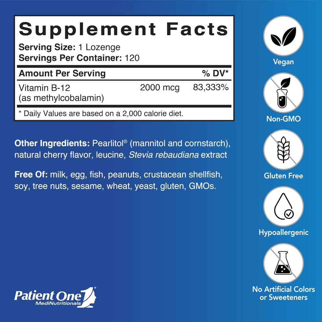 Patient One Vitamin B12 Methylcobalamin 2,000 mcg - 120 Lozenges - image 2