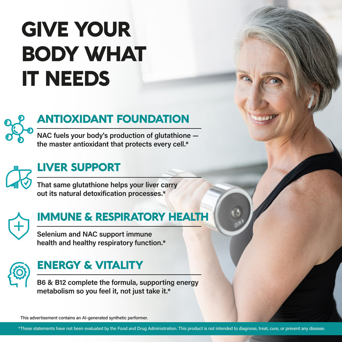 NUTRAHARMONY NAC 1200 mg with Selenium, B6 & B12 - 120 Capsules - image 3
