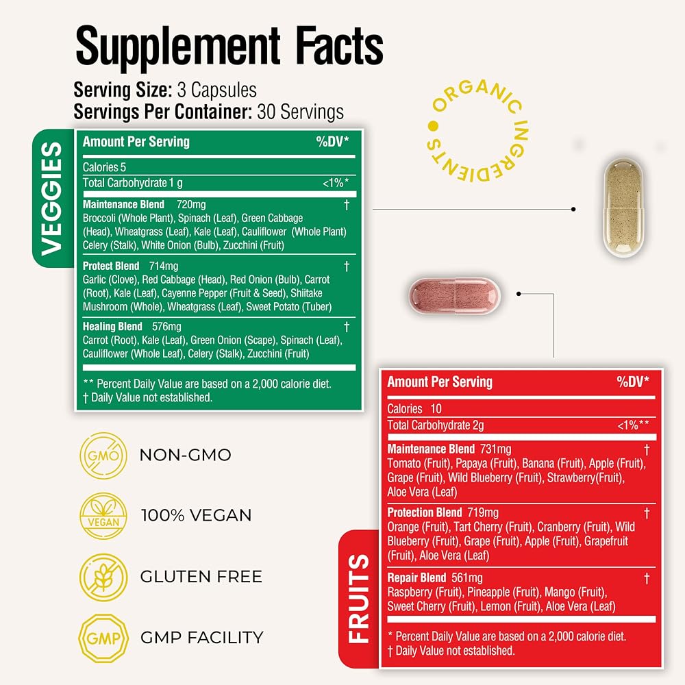 Natural Greens Fruits and Veggies Whole Produce Supplement - 180 Capsules - image 4