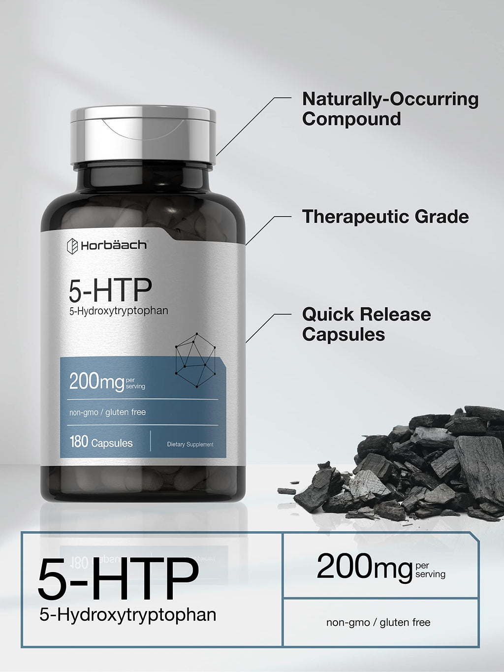 Horbäach 5-HTP 200mg Supplement - 180 Capsules - image 3