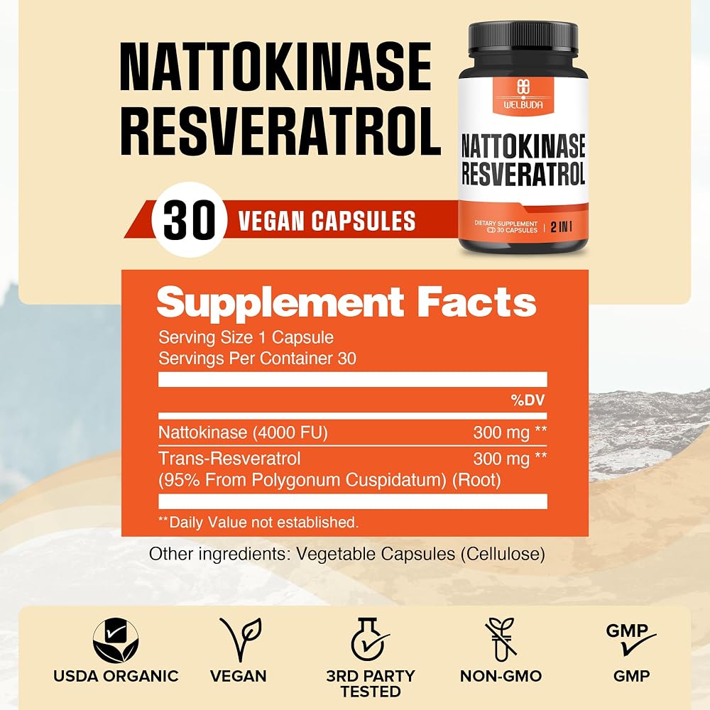 WELBUDA Nattokinase Supplement with Trans-Resveratrol - 30 Capsules - image 2