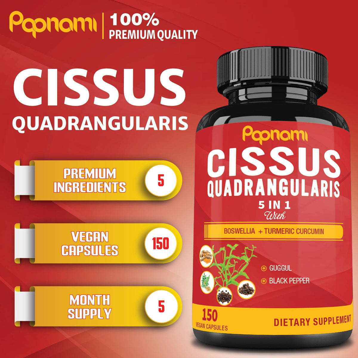Papnami Cissus Quadrangularis with Boswellia & Turmeric - 150 Capsules - image 2