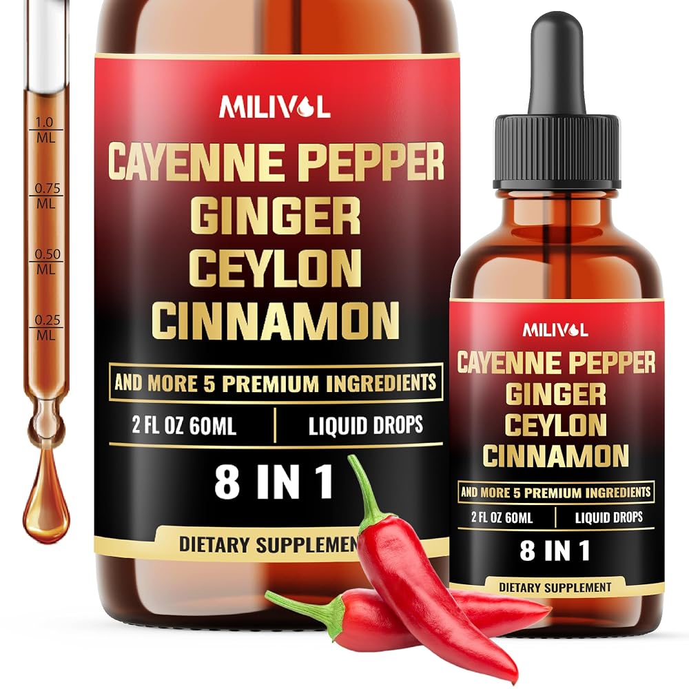 MILIVOL 8in1 Cayenne Pepper Liquid Drops - 2 Fl Oz