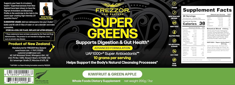 FREZZOR Super Greens Powder with UAF1000+ - 1.8kg (180 Serves) - image 2