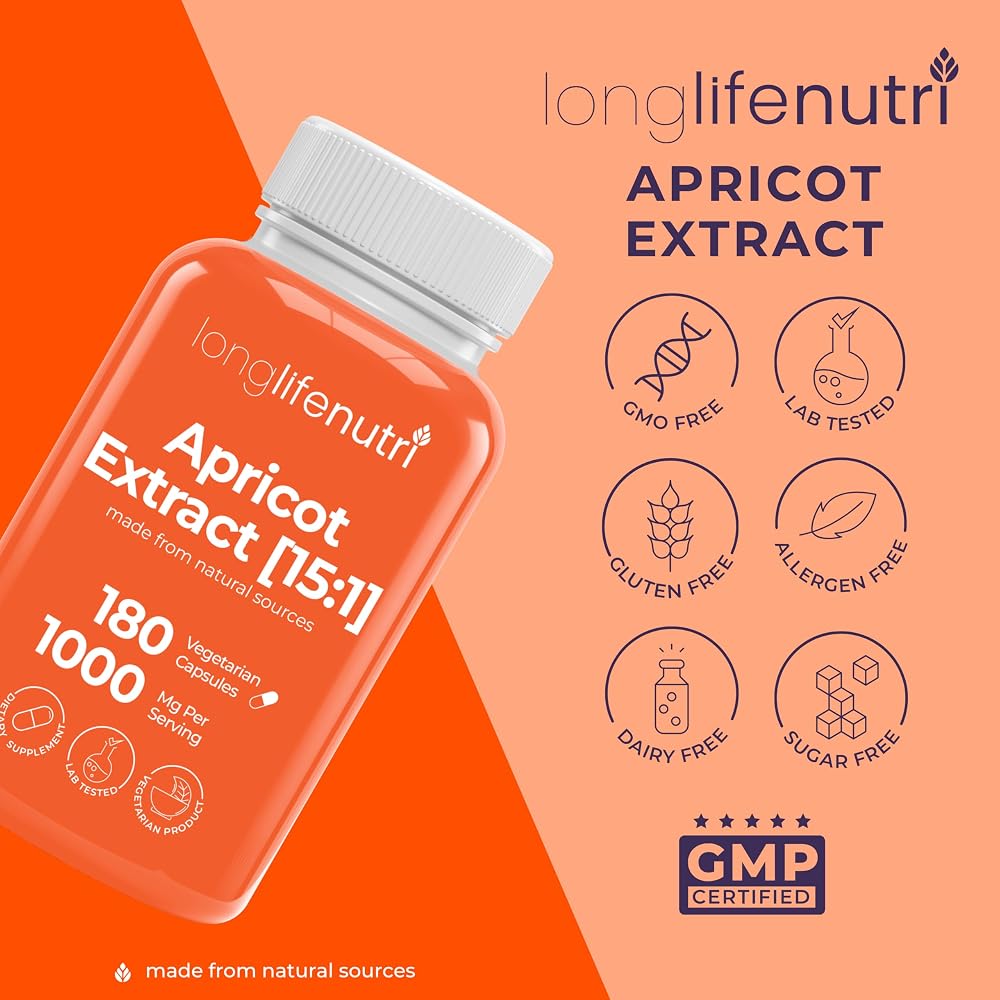 LongLifeNutri Apricot Extract 1000mg - 180 Vegetarian Capsules - image 7