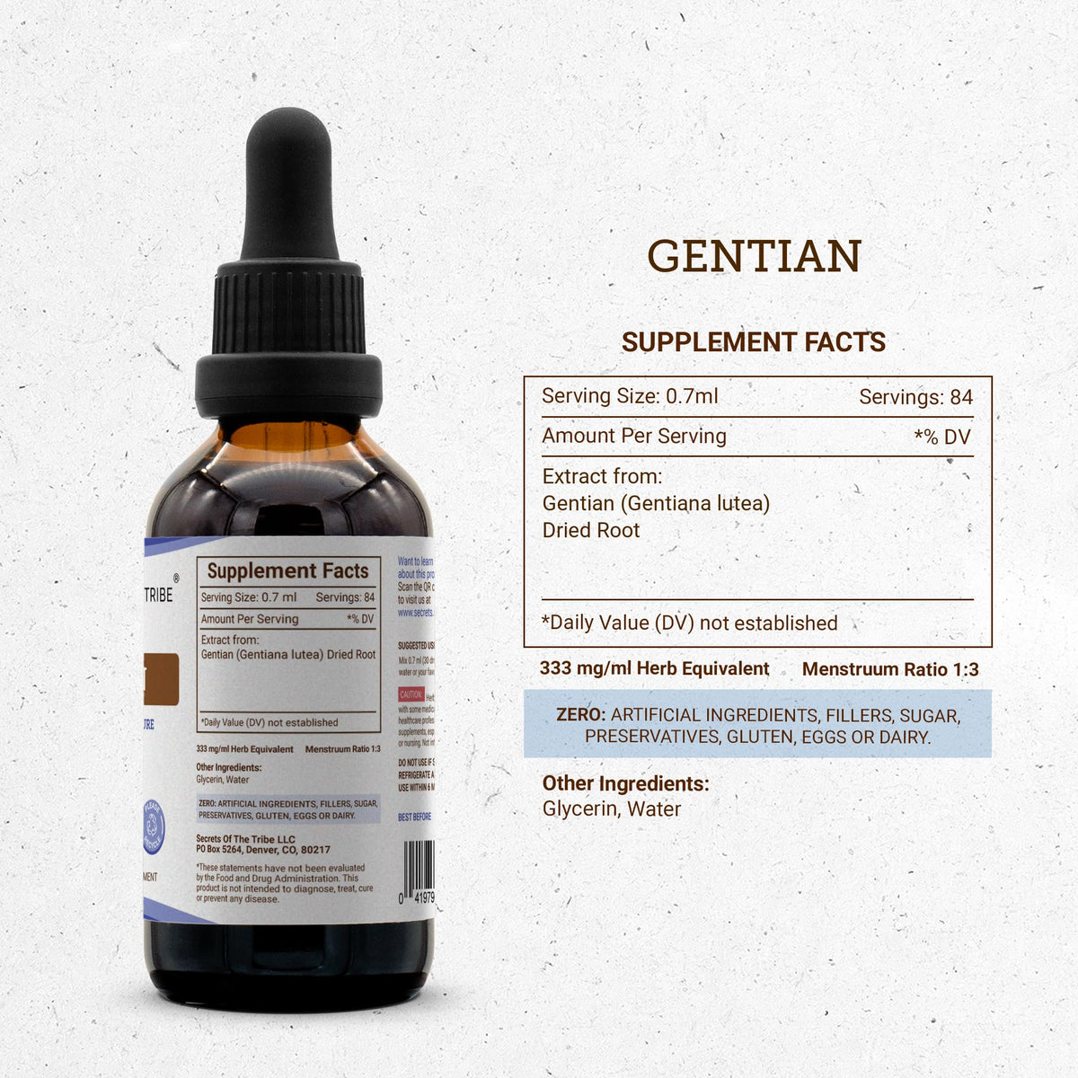 Secrets of the Tribe Gentian Tincture Alcohol-Free Liquid Extract