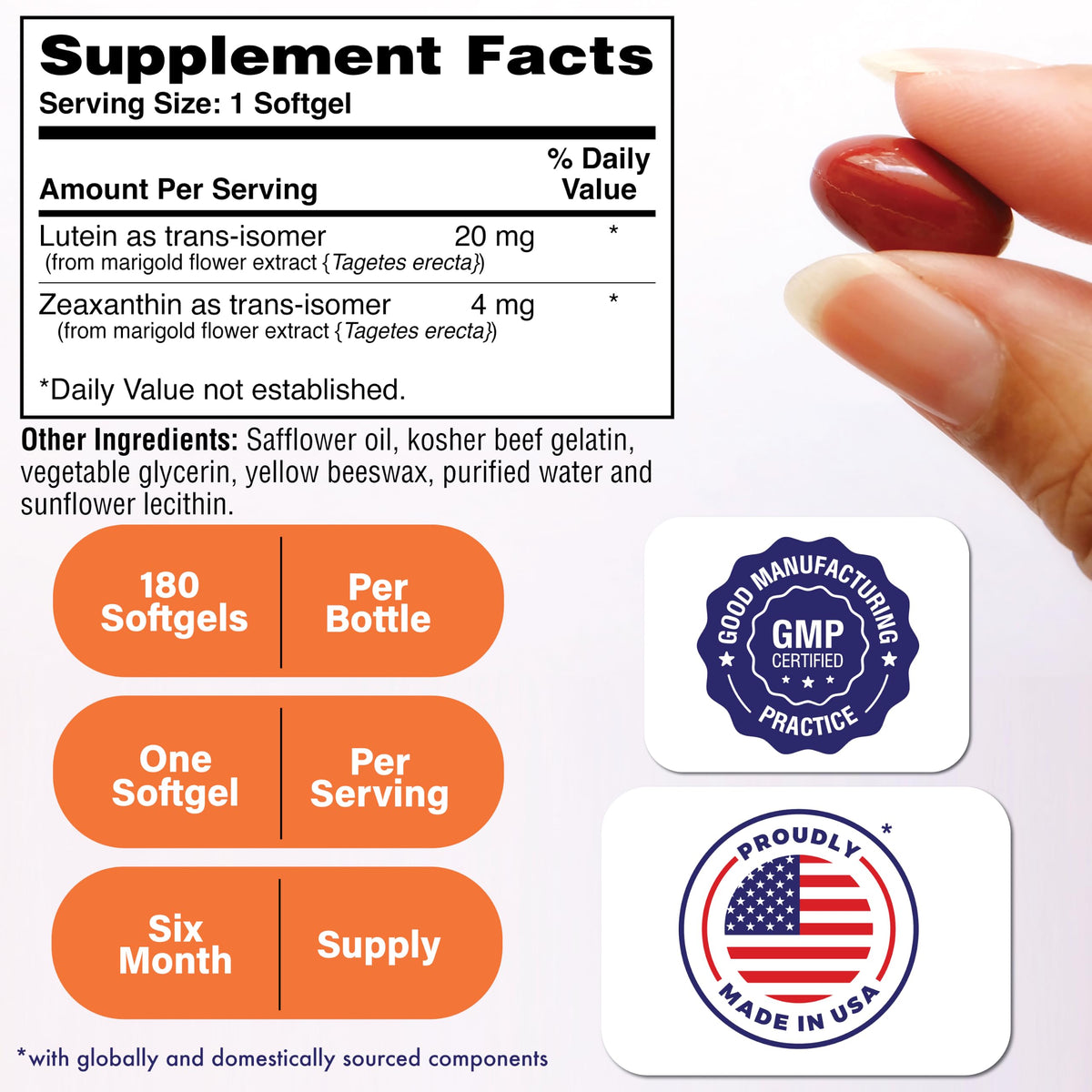 Health Thru Nutrition Lutein 20mg Zeaxanthin Eye Support - 180 Softgels - image 2
