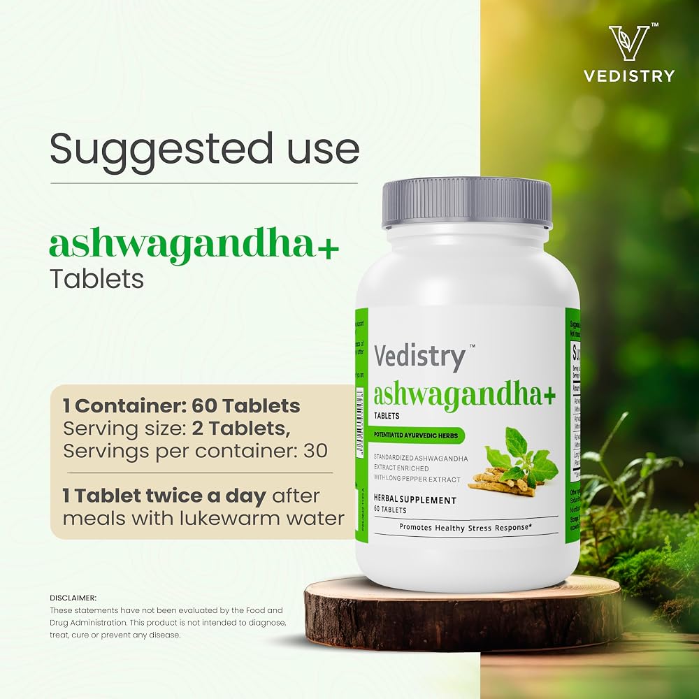 Vedistry Ashwagandha+ 1100mg Tablets with Long Pepper - 60 Tablets - image 5