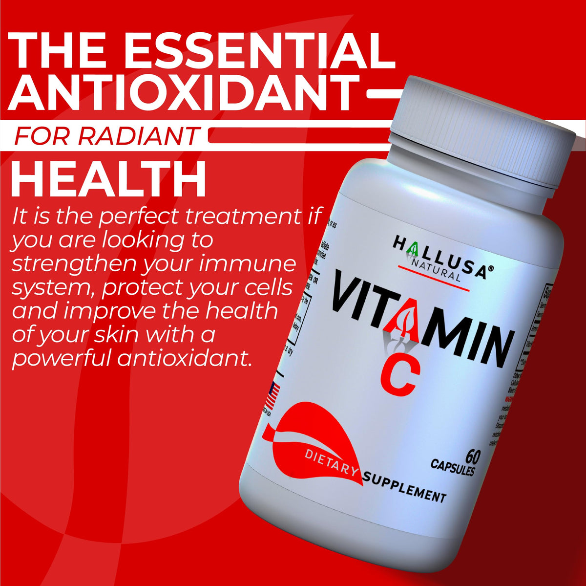 Hallusa Natural Vitamin C 1000mg Immune & Antioxidant Support - 60 Capsules - image 6