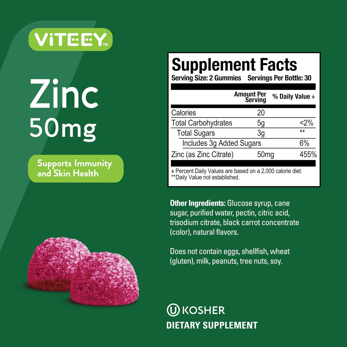 Viteey Zinc 50MG Gummies for Healthy Immune Support - for Adults