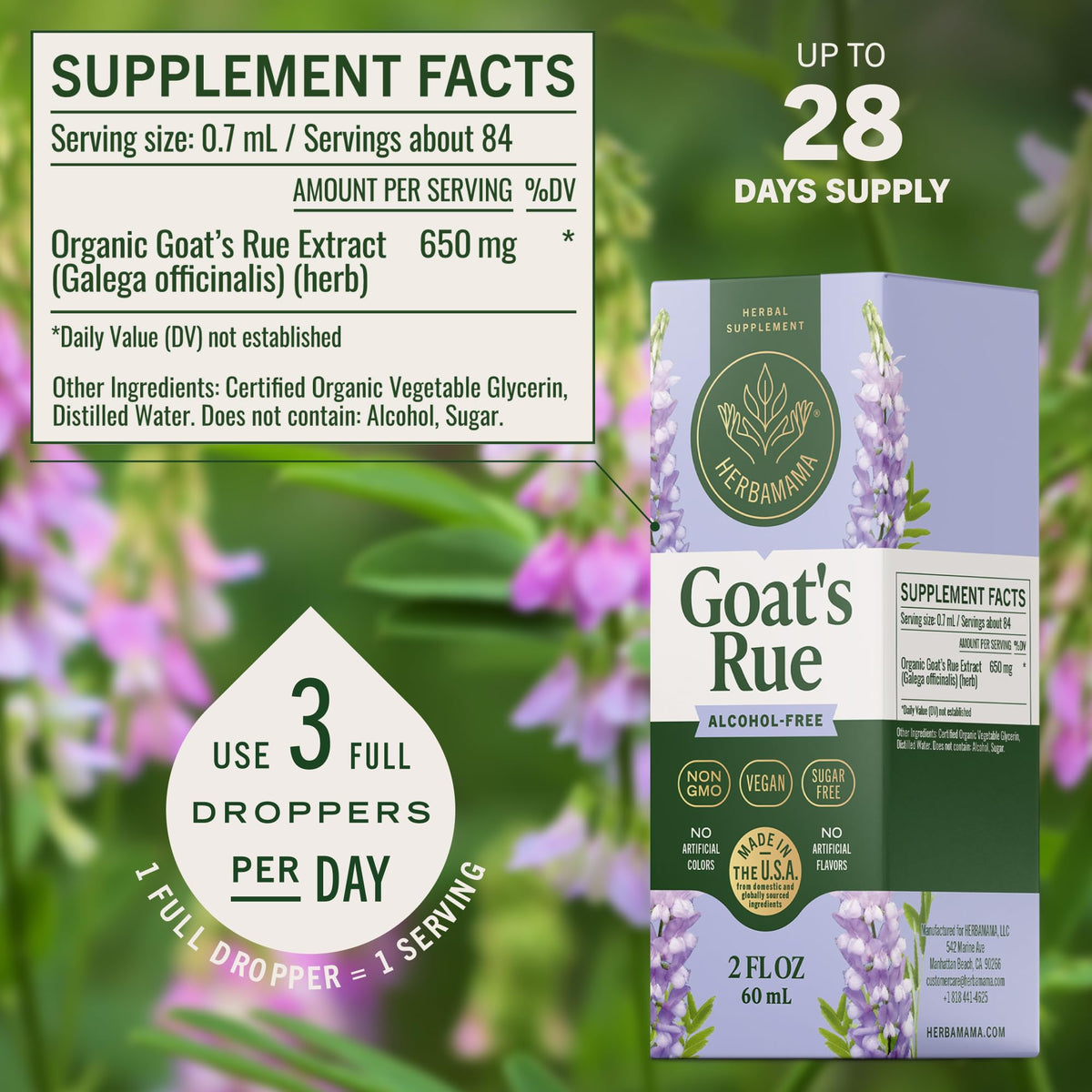 HERBAMAMA Goat's Rue Tincture Lactation Support - 2 Fl Oz - image 3