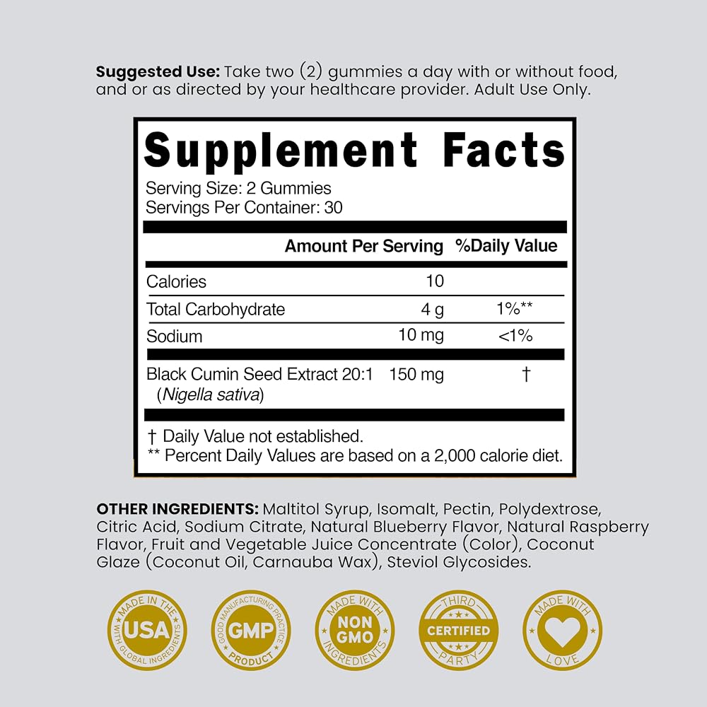 Dorado Nutrition Black Seed Oil Gummies Immune Support - 60 Count - image 6