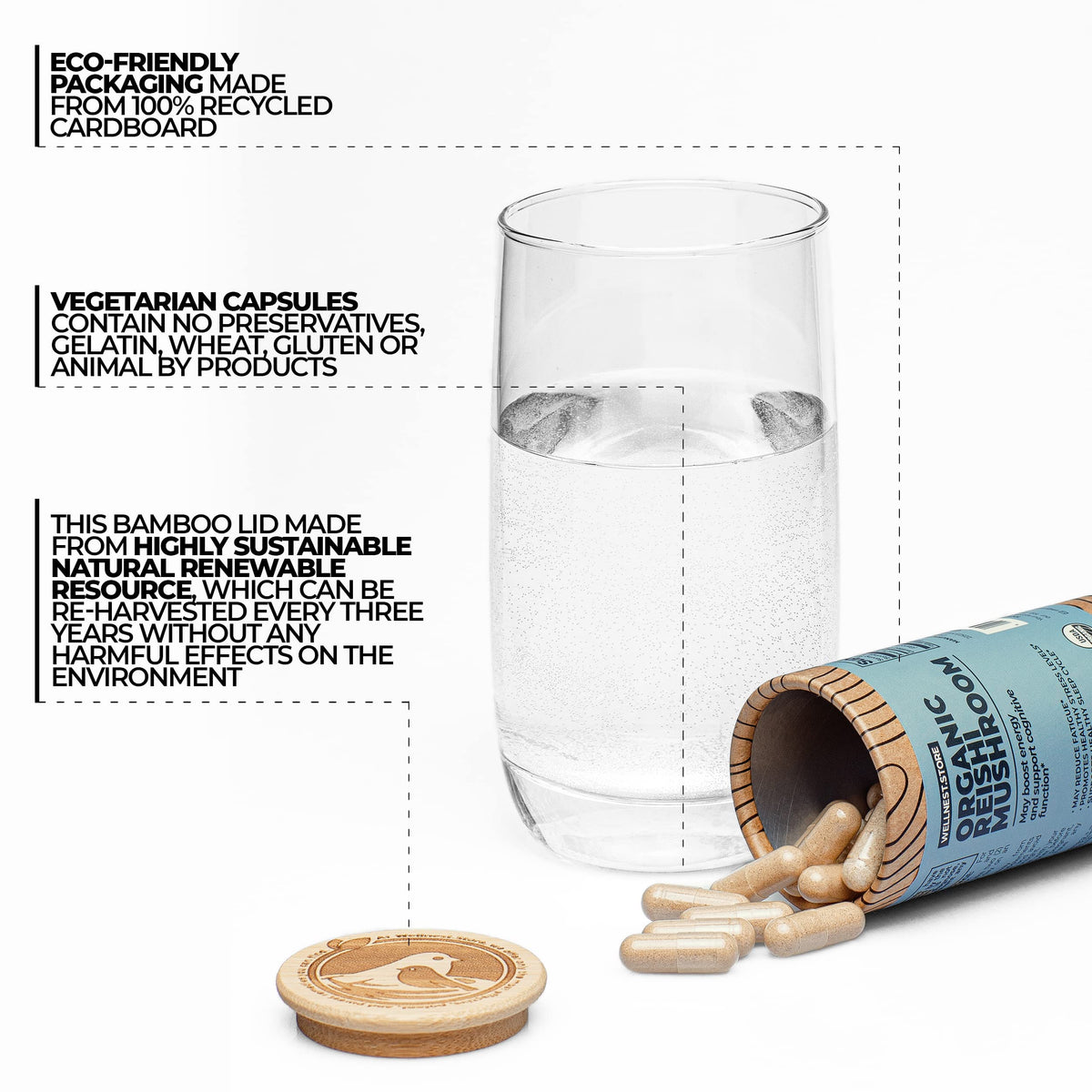 Wellnest.Store Reishi Organic Mushroom Supplement Capsules
