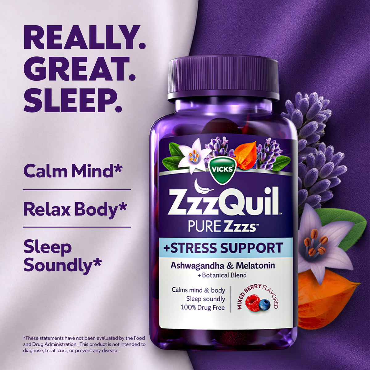 ZzzQuil PURE Zzzs De-Stress Melatonin Gummies - 60 Gummies - image 2