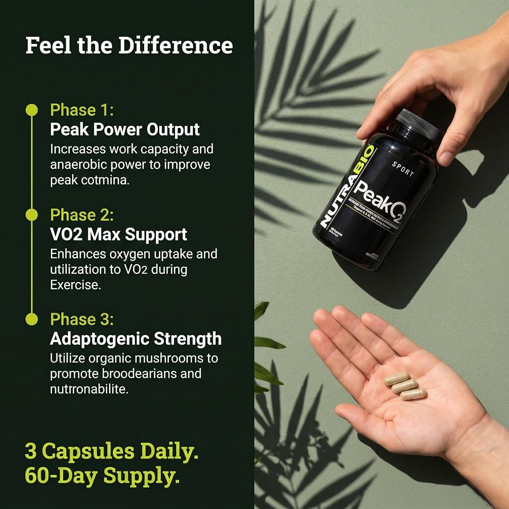 NutraBio PeakO2 Workout Supplement Mushroom Blend - 180 Capsules - image 5